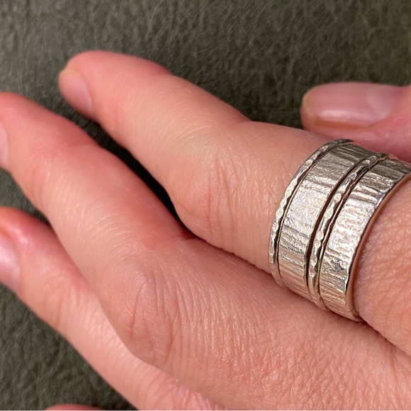 Silver Textured Ring Set - Picture 4 of 16